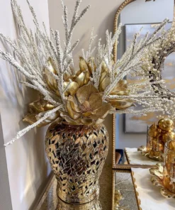 Inspire Me! Home Decor Gold Glittered Magnolia Stem