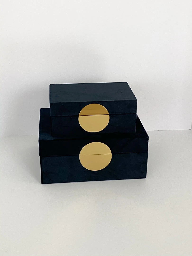 Inspire Me! Home Decor Set Of 2 Velvet Black Boxes With Gold Circle 5 Inspire Me! Home Decor Set Of 2 Velvet Black Boxes With Gold Circle