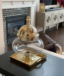 Inspire Me! Home Decor Oversized Round Apothecary Jar W/ Gold Hammered Lid