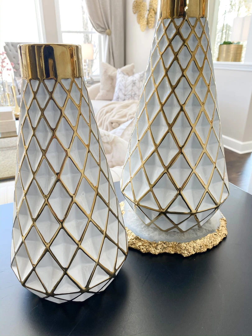 Inspire Me! Home Decor Gold And White Lattice Tapered Vase (2 Sizes) 4 Inspire Me! Home Decor Gold And White Lattice Tapered Vase (2 Sizes)