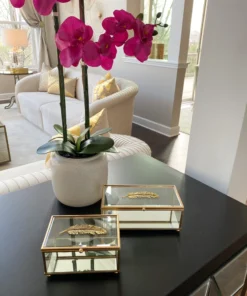 Inspire Me! Home Decor Rectangle Glass & Mirror Box With Gold Feather Detail (2 Sizes)