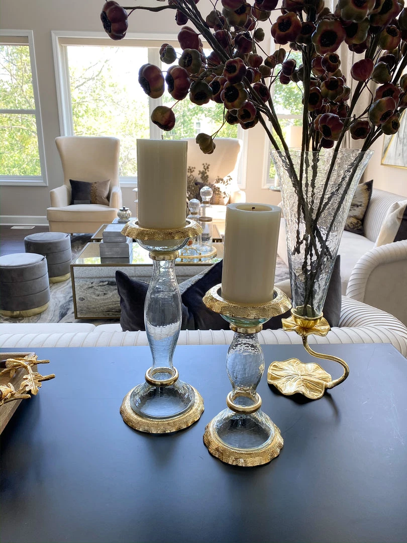 Inspire Me! Home Decor Glass Candle Holders With Gold Ruffle Detail (2 Sizes) 5 Inspire Me! Home Decor Glass Candle Holders With Gold Ruffle Detail (2 Sizes)