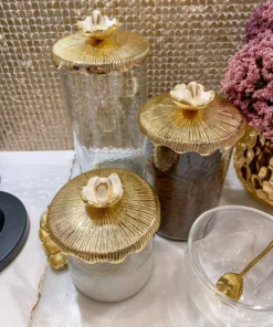 Inspire Me! Home Decor Glass Canister With Metal Floral Lid (3 Sizes) (2 Colors)