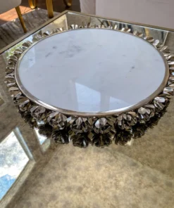 Inspire Me! Home Decor Round Marble Tray With Silver Floral Edge 17 Inspire Me! Home Decor Round Marble Tray With Silver Floral Edge