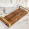 Inspire Me! Home Decor Long Wooden Tray With Gold Beaded Handles