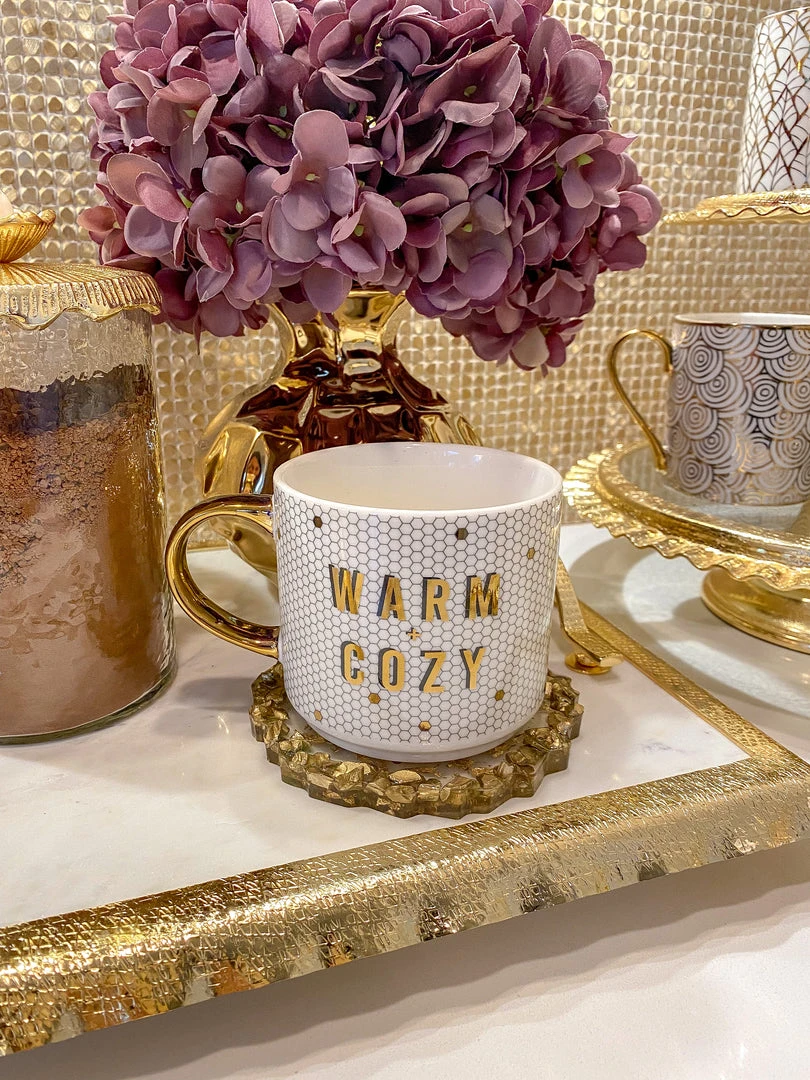 Inspire Me! Home Decor "Warm + Cozy" Gold & White Tile Mug 3 Inspire Me! Home Decor "Warm + Cozy" Gold & White Tile Mug
