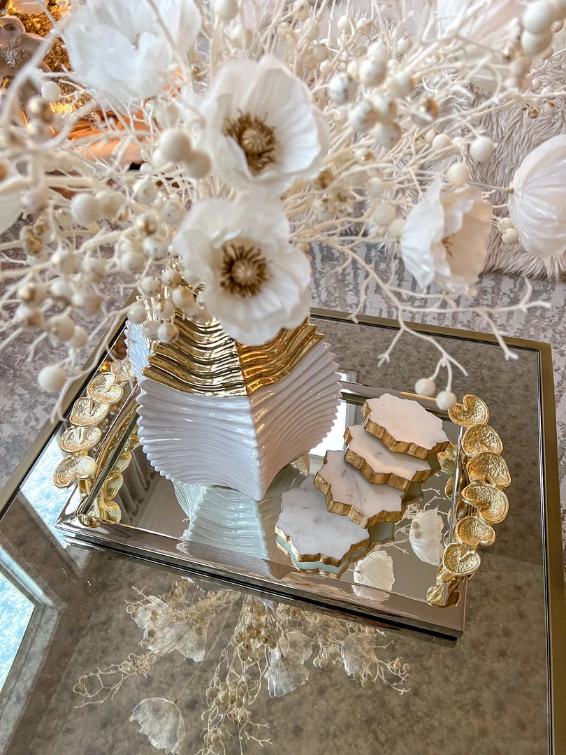 Inspire Me! Home Decor Rectangular Mirror Tray With Silver Border And Gold Leaf Design (2 Sizes) 4 Inspire Me! Home Decor Rectangular Mirror Tray With Silver Border And Gold Leaf Design (2 Sizes)