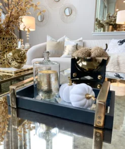 Inspire Me! Home Decor Black Mirror Tray With Gold Handles