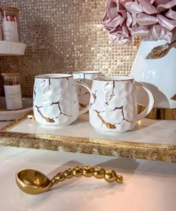 Inspire Me! Home Decor Metallic Gold Marble Print Mug With Hammered Texture