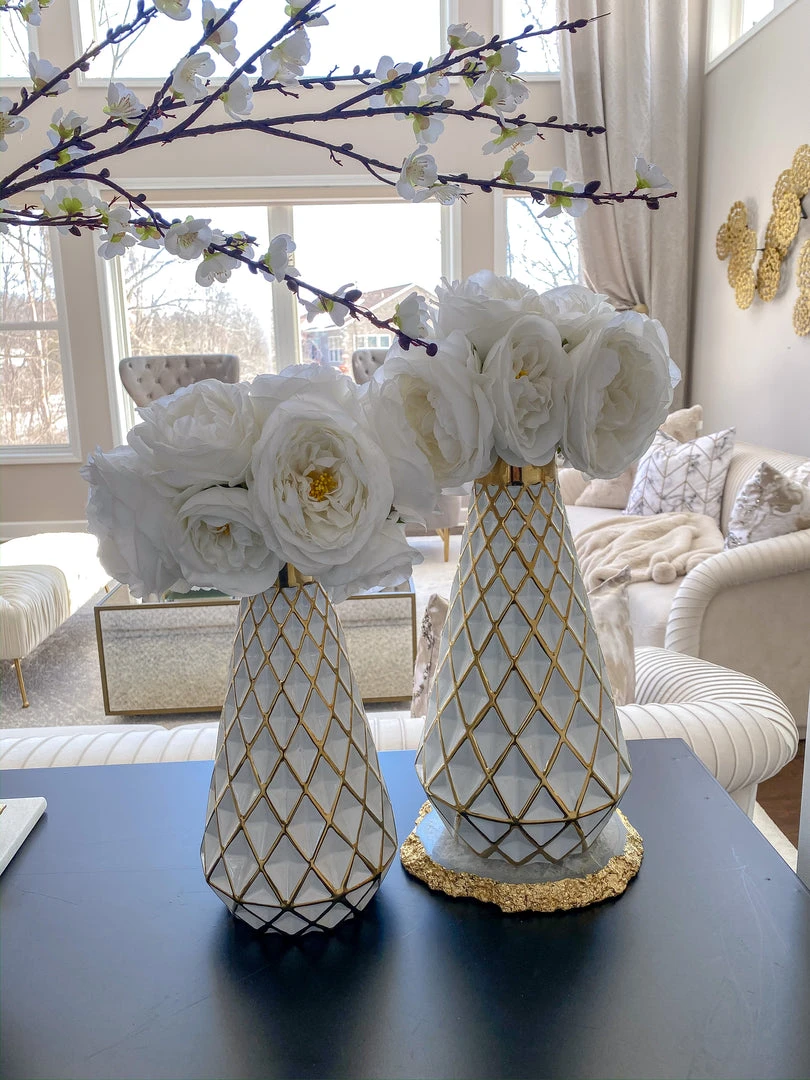 Inspire Me! Home Decor Gold And White Lattice Tapered Vase (2 Sizes) 3 Inspire Me! Home Decor Gold And White Lattice Tapered Vase (2 Sizes)