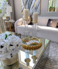 Inspire Me! Home Decor Round Glass Tray With Gold Floral Edge