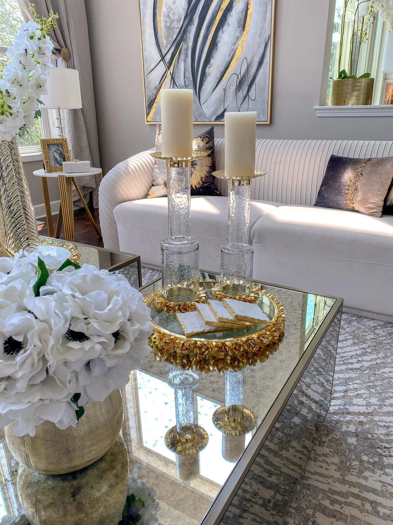 Inspire Me! Home Decor Round Glass Tray With Gold Floral Edge 3 Inspire Me! Home Decor Round Glass Tray With Gold Floral Edge