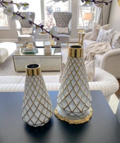 Inspire Me! Home Decor Gold And White Lattice Tapered Vase (2 Sizes) 7 Inspire Me! Home Decor Gold And White Lattice Tapered Vase (2 Sizes)