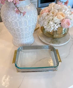 Inspire Me! Home Decor Silver Pyrex Holder With Gold Mosaic Handles And Pyrex