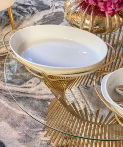 Inspire Me! Home Decor Oval Porcelain Serveware With Metal Base (2 Colors) 10 Inspire Me! Home Decor Oval Porcelain Serveware With Metal Base (2 Colors)