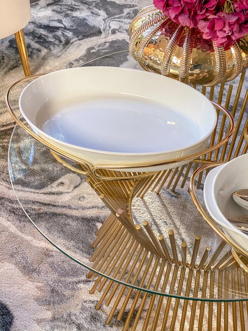 Inspire Me! Home Decor Oval Porcelain Serveware With Metal Base (2 Colors) 5 Inspire Me! Home Decor Oval Porcelain Serveware With Metal Base (2 Colors)