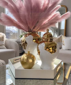 Inspire Me! Home Decor Pearlized Hexagon Trays With Gold Handles (2 Sizes)