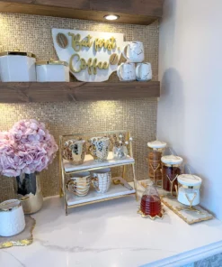 Inspire Me! Home Decor Glass Canister On Gold Twig Base With Marble Lid (3 Sizes) 12 Inspire Me! Home Decor Glass Canister On Gold Twig Base With Marble Lid (3 Sizes)