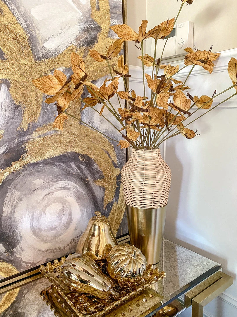 Inspire Me! Home Decor Rattan Wicker Vase With Gold Metal Base 3 Inspire Me! Home Decor Rattan Wicker Vase With Gold Metal Base