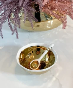 Inspire Me! Home Decor Gold And White Snack Bowl And Spoon Set
