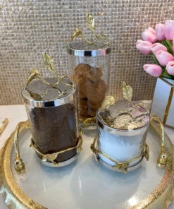Inspire Me! Home Decor Hammered Glass Canister W/ Gold Leaf Lid (3 Sizes) 9 Inspire Me! Home Decor Hammered Glass Canister W/ Gold Leaf Lid (3 Sizes)