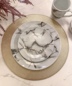 Inspire Me! Home Decor KITCHEN Metallic Marbled 16 Piece Dinner Set