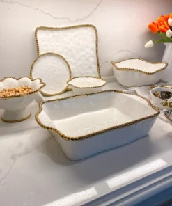 Inspire Me! Home Decor Gold And White Beaded Square Platter 9 Inspire Me! Home Decor Gold And White Beaded Square Platter