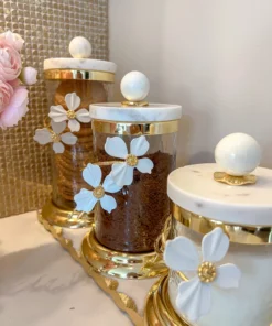 Inspire Me! Home Decor Hammered Glass Canister With White Jeweled Flower Details (3 Sizes) Gold 15 Inspire Me! Home Decor Hammered Glass Canister With White Jeweled Flower Details (3 Sizes) Gold