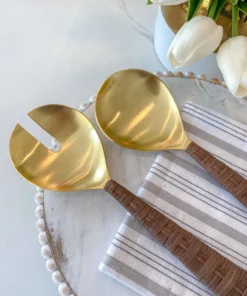 Inspire Me! Home Decor Gold Servers W/ Rattan Handle