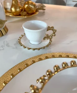 Inspire Me! Home Decor White And Gold Beaded Espresso Cup And Saucer