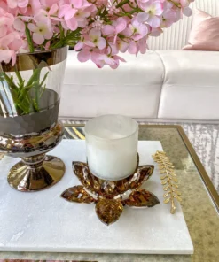 Inspire Me! Home Decor Amber Crystal Flower Candle Holder