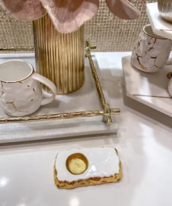 Inspire Me! Home Decor Gold And White Enameled Metal Tea Spoon Rest