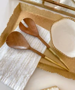 Inspire Me! Home Decor Wood Salad Servers W/ Gold Metal Handle