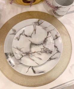 Inspire Me! Home Decor KITCHEN Metallic Marbled 16 Piece Dinner Set