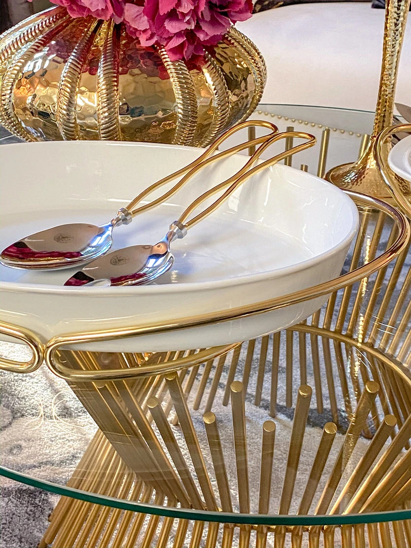 Inspire Me! Home Decor Oval Porcelain Serveware With Metal Base (2 Colors) 4 Inspire Me! Home Decor Oval Porcelain Serveware With Metal Base (2 Colors)