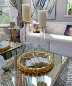 Inspire Me! Home Decor Round Glass Tray With Gold Floral Edge 16 Inspire Me! Home Decor Round Glass Tray With Gold Floral Edge