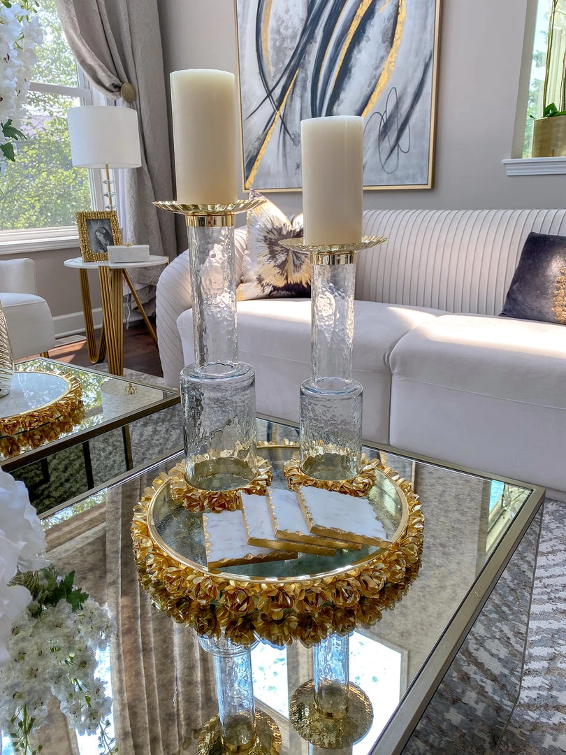 Inspire Me! Home Decor Round Glass Tray With Gold Floral Edge 8 Inspire Me! Home Decor Round Glass Tray With Gold Floral Edge