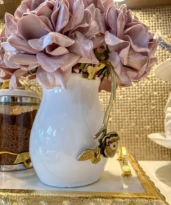 Inspire Me! Home Decor White Ceramic Pitcher With Gold Flower Handle