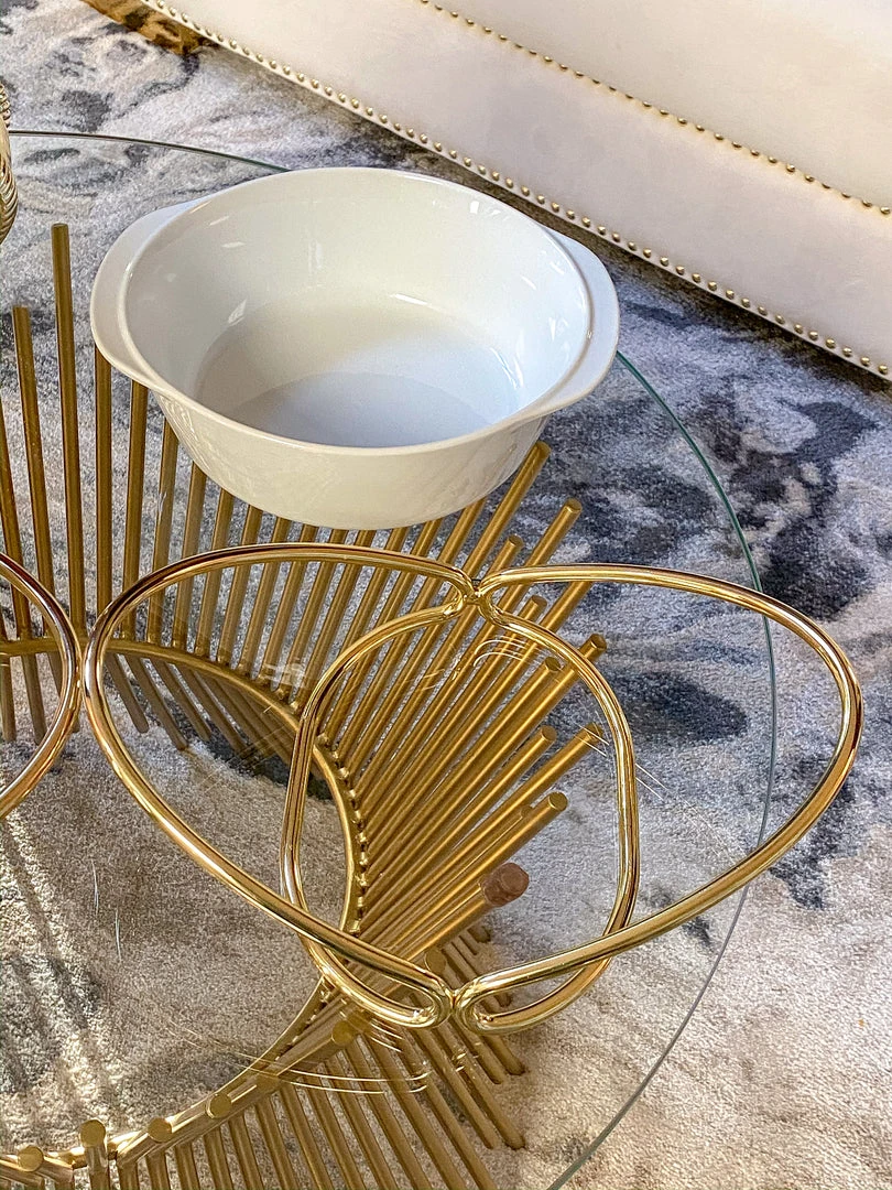 Inspire Me! Home Decor KITCHEN Round Porcelain Serve-ware With Metal Base 4 Inspire Me! Home Decor KITCHEN Round Porcelain Serve-ware With Metal Base