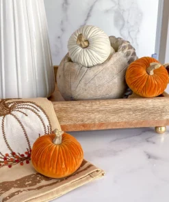 Inspire Me! Home Decor Mini Cream Velvet Decorative Pumpkin