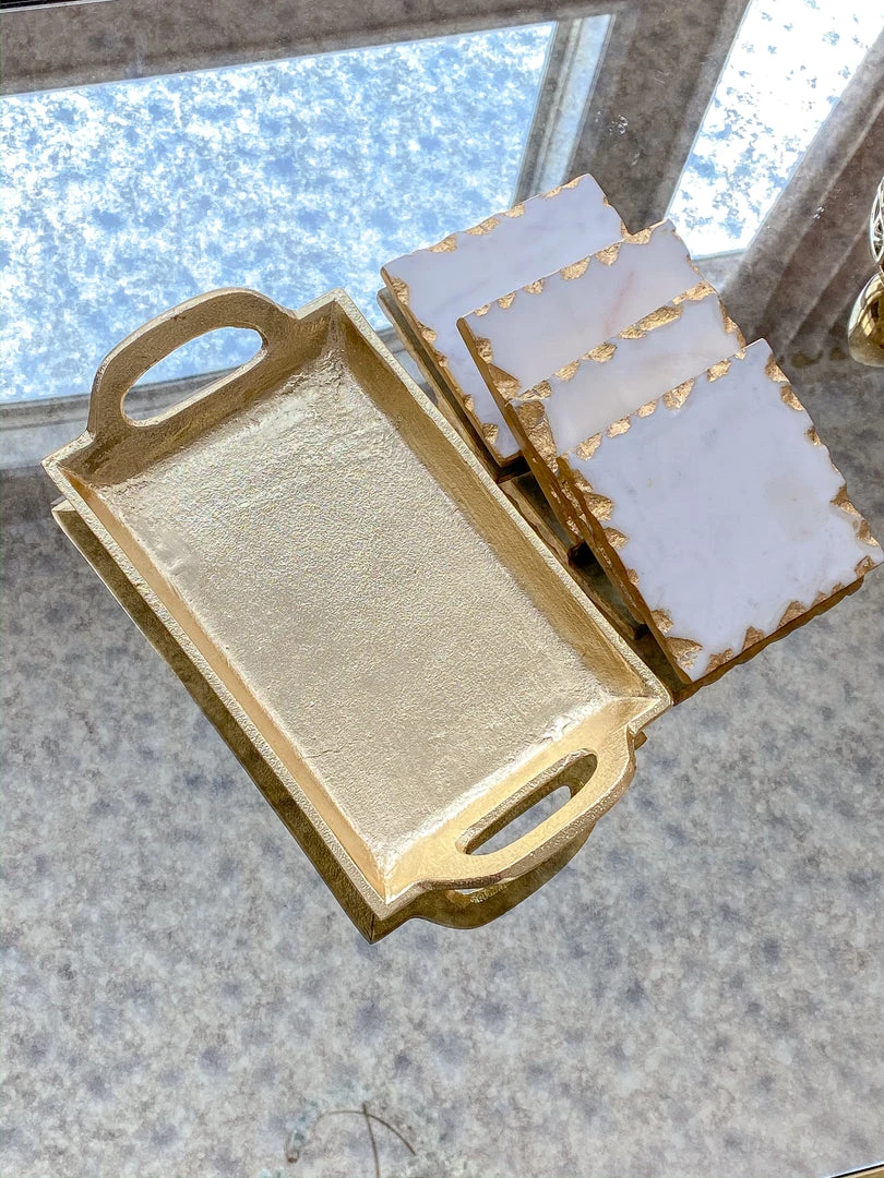 Inspire Me! Home Decor Marble Coasters W/ Gold Trim And Tray Set 9 Inspire Me! Home Decor Marble Coasters W/ Gold Trim And Tray Set