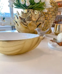 Inspire Me! Home Decor Gold Metal Bird Bowl With White Enameled