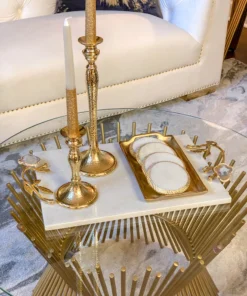 Inspire Me! Home Decor Marble Tray With Gold Agate Handles