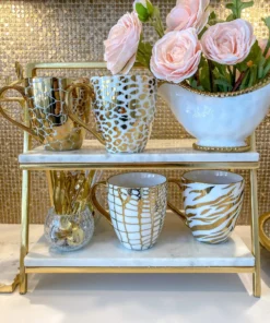 Inspire Me! Home Decor Set Of 4 - 19 Oz Gold Metallic Pattern Print Mugs