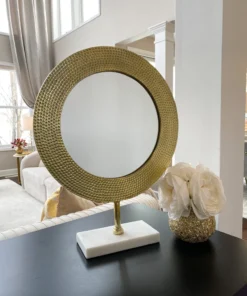 Inspire Me! Home Decor Gold Hammered Texture Tabletop Mirror W/ Marble Base