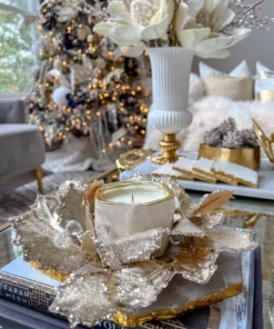 Inspire Me! Home Decor White Ceramic Candle With Gold Edge