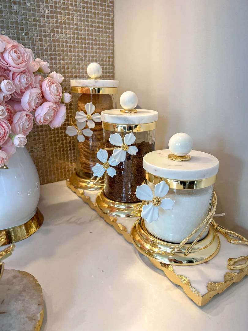 Inspire Me! Home Decor Hammered Glass Canister With White Jeweled Flower Details (3 Sizes) Gold 9 Inspire Me! Home Decor Hammered Glass Canister With White Jeweled Flower Details (3 Sizes) Gold