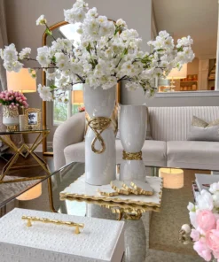 Inspire Me! Home Decor White Ceramic Vase With Elegant Gold Details (2 Sizes)