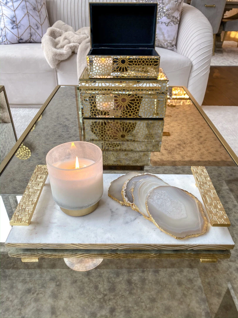 Inspire Me! Home Decor Beige Stone Agate Coasters W/ Gold Edge ( Set Of 4) 7 Inspire Me! Home Decor Beige Stone Agate Coasters W/ Gold Edge ( Set Of 4)