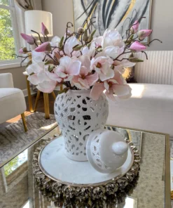 Inspire Me! Home Decor Round Marble Tray With Silver Floral Edge 13 Inspire Me! Home Decor Round Marble Tray With Silver Floral Edge